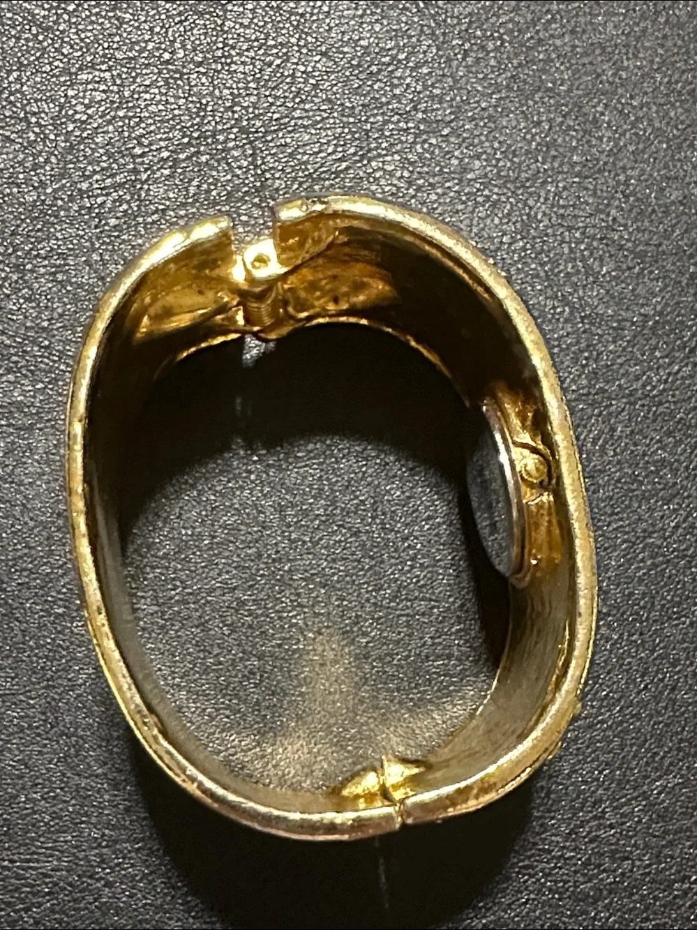 Cannes Gold Tone Elephant Hinged Enamel Clamper Bracelet Watch
